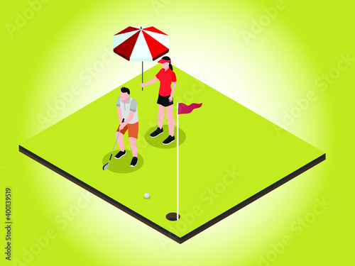 Golf isometric 3d vector concept for banner, website, illustration, landing page, flyer, etc.