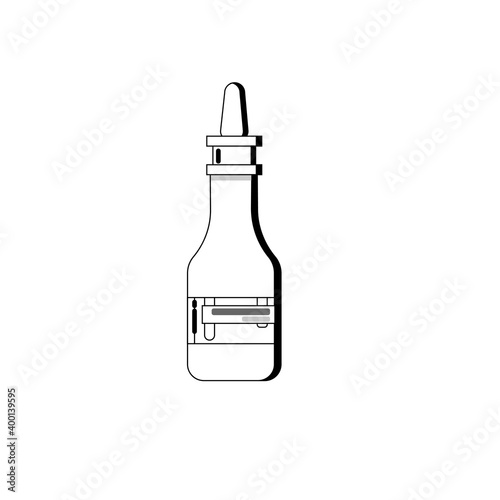 Bottles with drops and spray, nasal spray. Drops from allergies. White plastic bottles. Runny nose flat icon.
