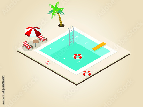 Swimming pool isometric 3d vector concept for banner, website, illustration, landing page, flyer, etc.