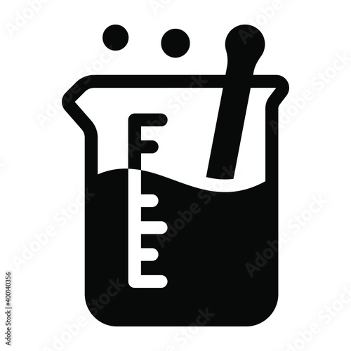 
A graduated beaker stirring in solid icon, editable design
