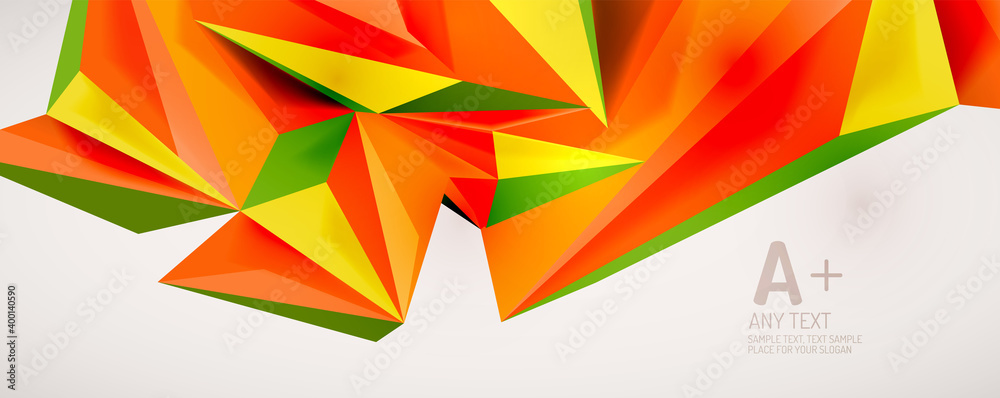 Vector triangle geometric backgrounds. Low poly 3d shape on light backdrop. Vector illustration for covers, banners, flyers and posters and other designs Vector triangle geometric backgrounds. Low poly 3d shape on light backdrop. Vector illustration for covers, banners, flyers and posters and other designs
