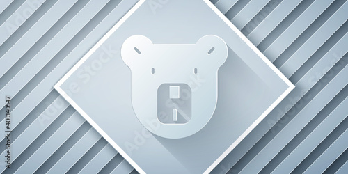 Paper cut Bear head icon isolated on grey background. Paper art style. Vector.