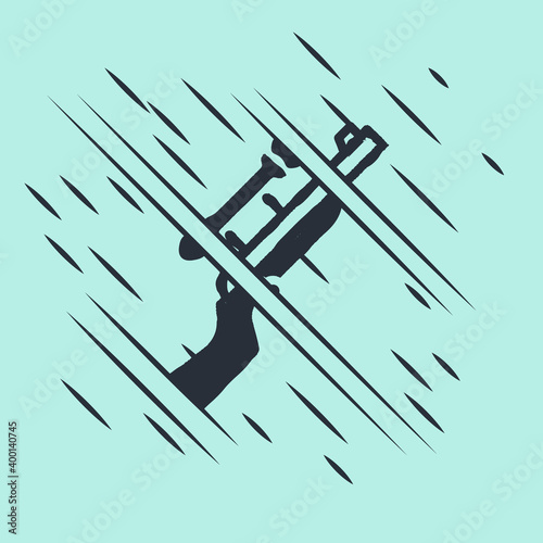 Black Sniper rifle with scope icon isolated on green background. Glitch style. Vector.