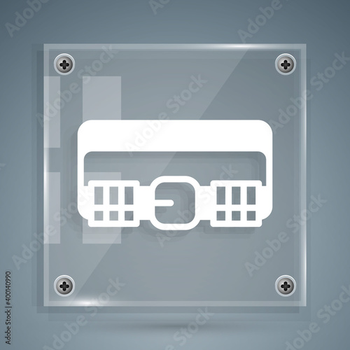 White Hunting cartridge belt with cartridges icon isolated on grey background. Bandolier sign. Hunter equipment, armament. Square glass panels. Vector.