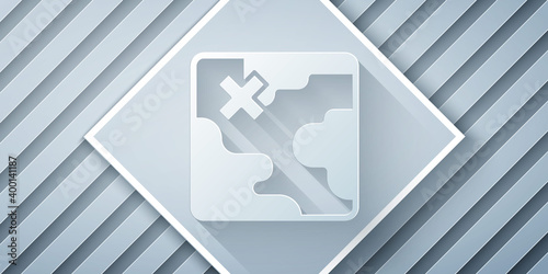 Paper cut Africa safari map icon isolated on grey background. Paper art style. Vector.