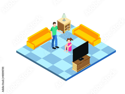 Father angry to daughter isometric 3d vector concept for banner, website, illustration, landing page, flyer, etc.