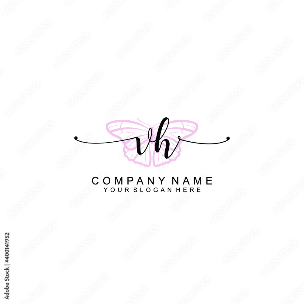 Initial VH Handwriting, Wedding Monogram Logo Design, Modern Minimalistic and Floral templates for Invitation cards	
