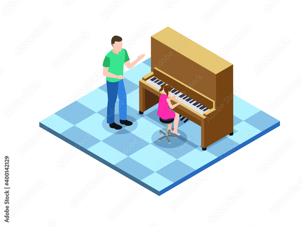 Piano music lesson isometric 3d vector concept for banner, website, illustration, landing page, flyer, etc. Piano music lesson isometric 3d vector concept for banner, website, illustration, landing page, flyer, etc.