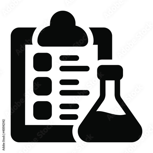 
Chemical flask with report, solid icon of chemical report
