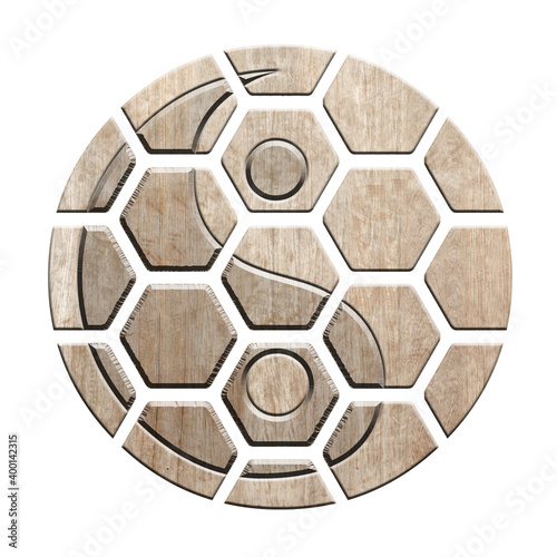 Symbole yin yang formes découpées en nid d’abeille, fond blanc 