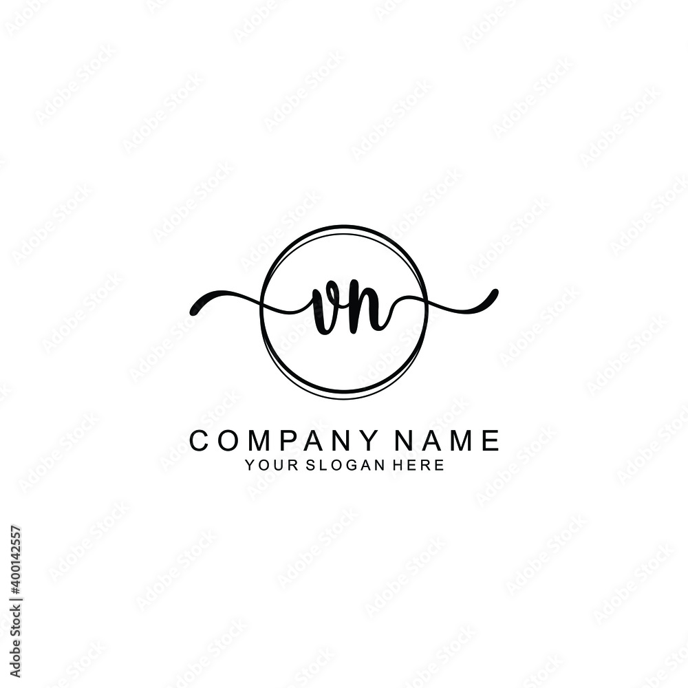 Initial VN Handwriting, Wedding Monogram Logo Design, Modern Minimalistic and Floral templates for Invitation cards	
