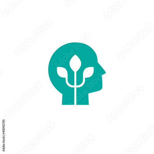 Blue man's head with Greek letter Psi. Neuropsychology and psychology logo isolated on white.
