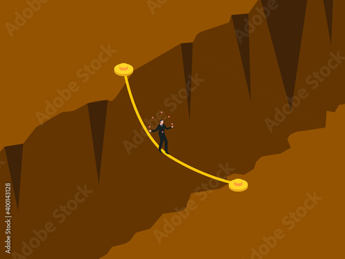 Businessman juggling balancing on rope isometric 3d vector concept for banner, website, illustration, landing page, flyer, etc.