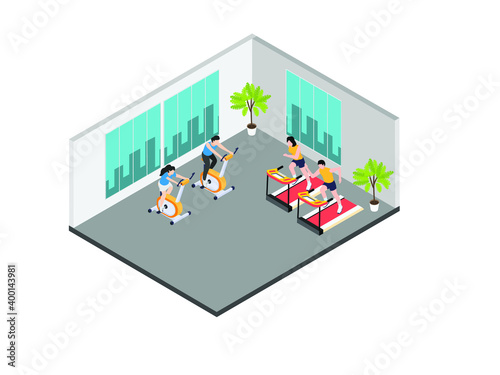 Fitness class isometric 3d vector concept for banner, website, illustration, landing page, flyer, etc.