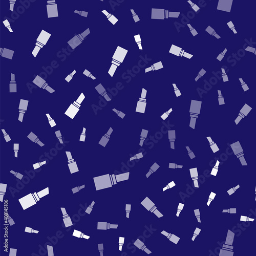 White Lipstick icon isolated seamless pattern on blue background. 8 March. International Happy Women Day. Vector.