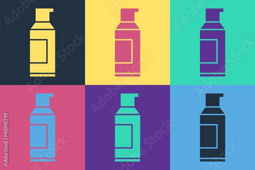 Pop art Spray can for hairspray, deodorant, antiperspirant icon isolated on color background. Vector.