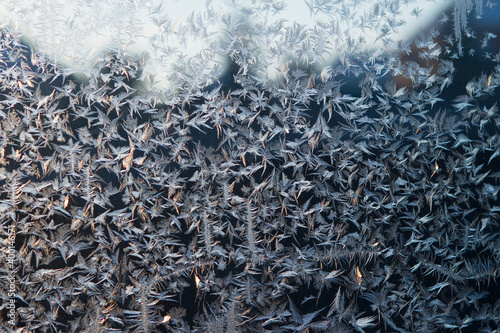 Frozen window in the morning sun