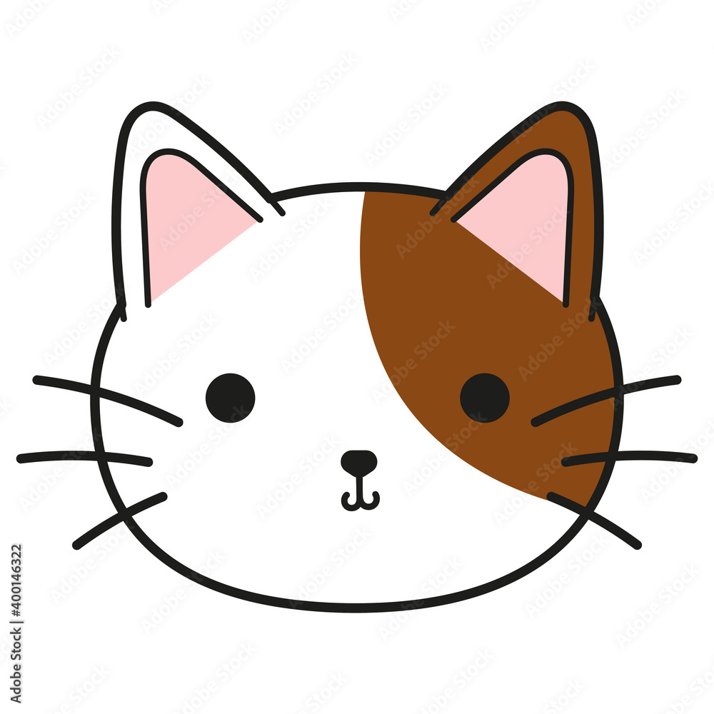 Cat face character with a brown spot . A cute kitten Vector illustration Cat face character with a brown spot . A cute kitten Vector illustration