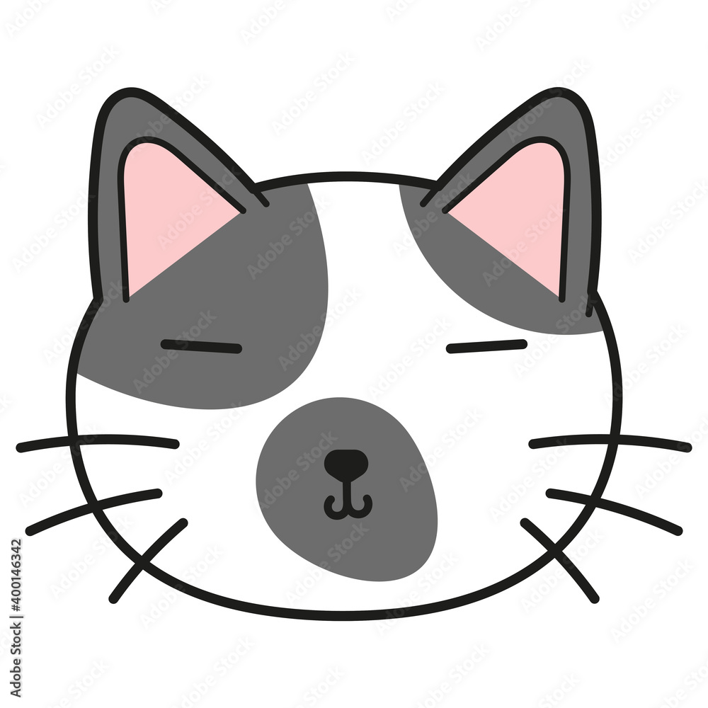 Cat face character. A cute white - grey kitten Vector illustration for greeting card, invitation. Cat face character. A cute white - grey kitten Vector illustration for greeting card, invitation.