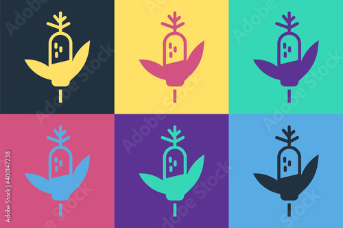 Pop art Corn icon isolated on color background. Vector.