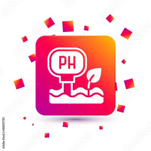 White Soil ph testing icon isolated on white background. PH earth test. Square color button. Vector.