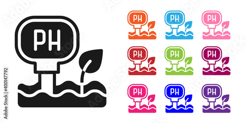 Black Soil ph testing icon isolated on white background. PH earth test. Set icons colorful. Vector.