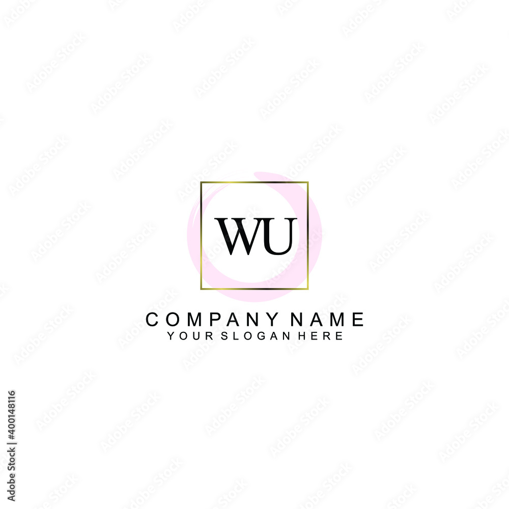 Initial WU Handwriting, Wedding Monogram Logo Design, Modern Minimalistic and Floral templates for Invitation cards	
