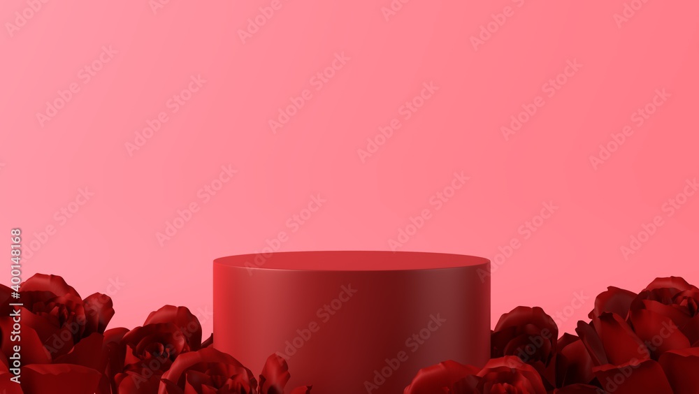 pink podium in love theme background with decorations - obrazy, fototapety, plakaty 