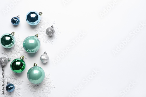 Beautiful Christmas balls on white background