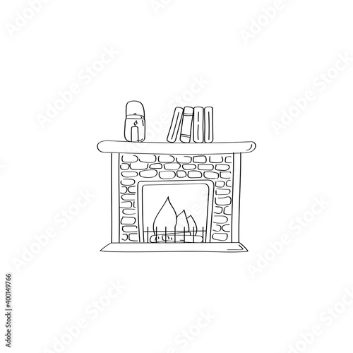 Fireplace doodle icon. Vector cute hand drawn illustration