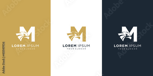 Letter m with luxury abstract eagle logo template