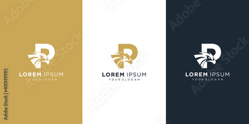 Letter p with luxury abstract eagle logo template