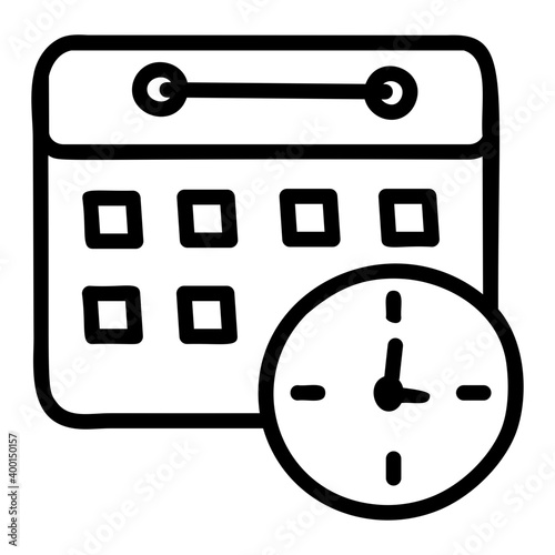 Clock with calendar, timetable icon.