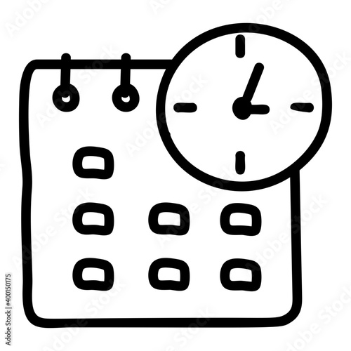 Clock with calendar, timetable icon.