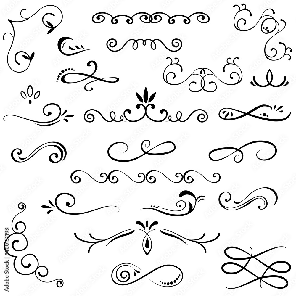 Vector vintage set of  calligraphic design elements and ornate decorations with swirls and page borders.