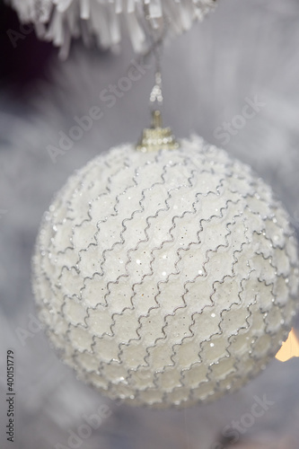 white christmas tree decorations. New Year