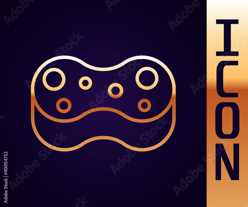 Gold line Sponge icon isolated on black background. Wisp of bast for washing dishes. Cleaning service logo. Vector.