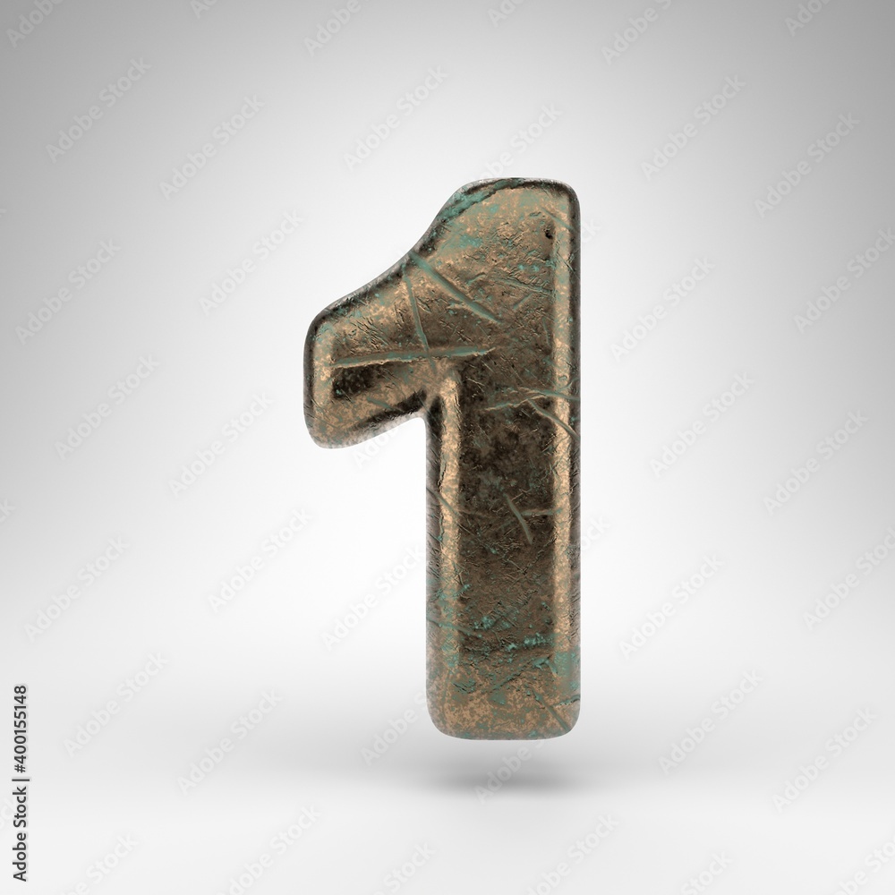 Number 1 on white background. Bronze 3D number with oxidized scratched texture. Number 1 on white background. Bronze 3D number with oxidized scratched texture.