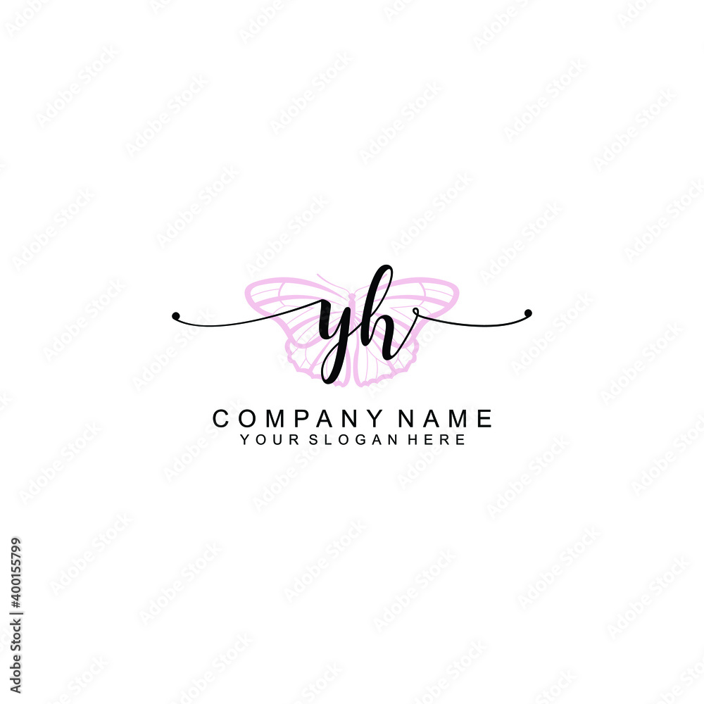 Initial YH Handwriting, Wedding Monogram Logo Design, Modern Minimalistic and Floral templates for Invitation cards
