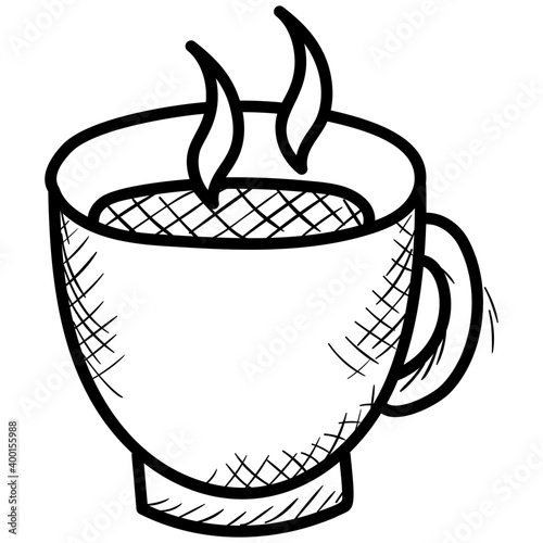Hot tea cup icon in doodle 