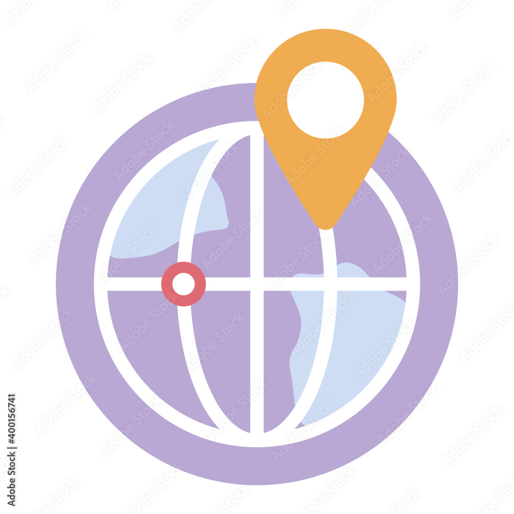 Location pin over world globe symbolising local seo concept, flat icon Location pin over world globe symbolising local seo concept, flat icon
