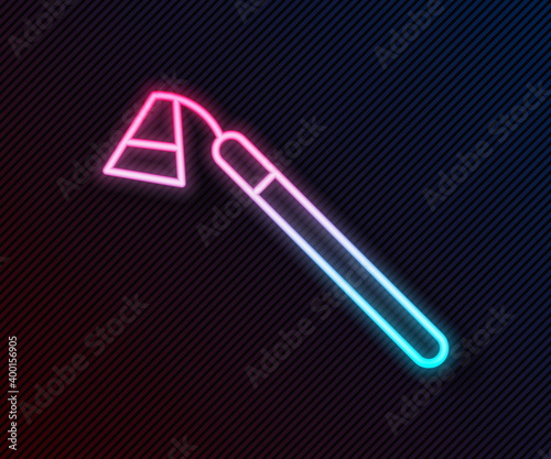 Glowing neon line Garden hoe icon isolated on black background. Tool for horticulture, agriculture, farming. Vector.