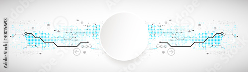 Abstract technology concept. Circuit board, high computer color background. Vector illustration with space for content, web - template, business tech presentation.