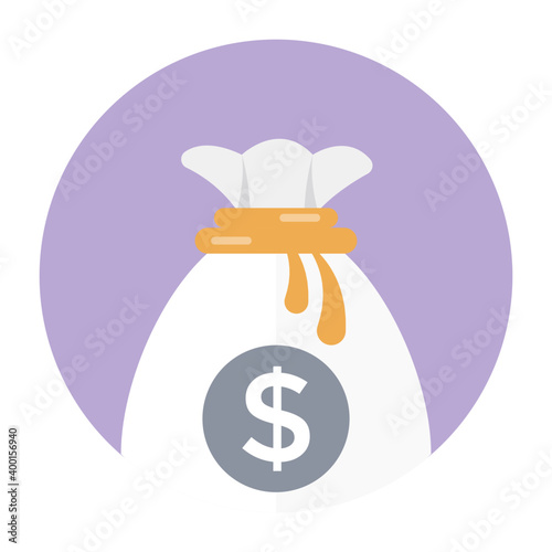 Dollar money bag icon flat rounded design.