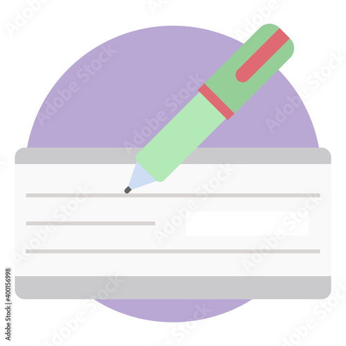 Writing bank cheque icon in flat vector 