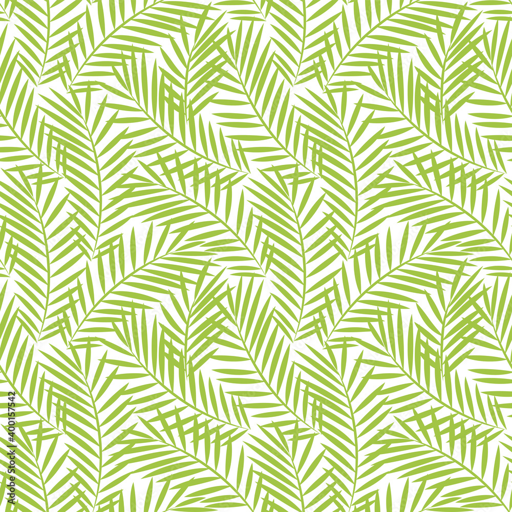Seamless pattern with green palm tree leaves background