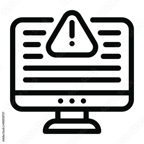 A unique solid icon of system alert, exclamation sign over screen