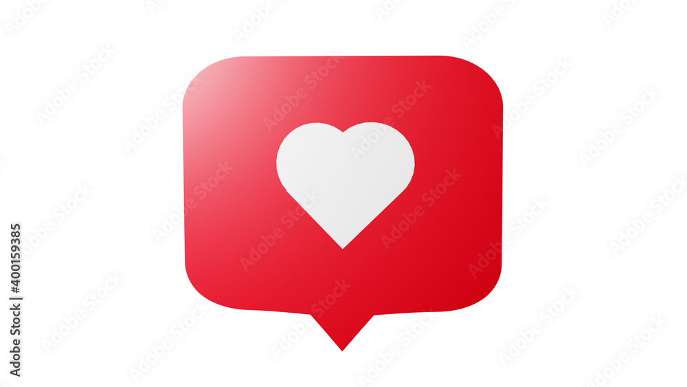 Like social media notification icon with heart symbol. Social media success concept - 3d rendering