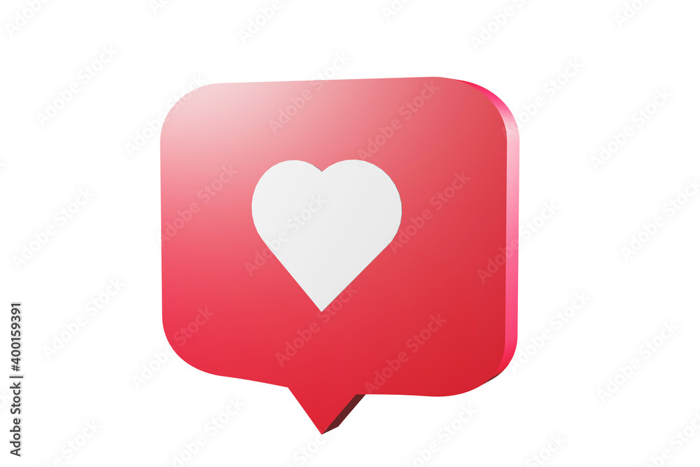 Like social media notification icon with heart symbol. Social media success concept - 3d rendering