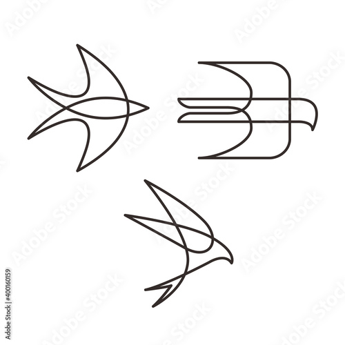 Swallow logo icon mono line design set